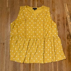 Lane Bryant Sz 26 Polka Dot Peplum Top Blouse Mustard Yellow White - Plus Top